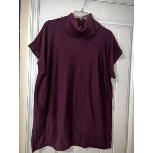 Vince Camuto womens purple turtleneck short sleeved oversized tunic sweater MED